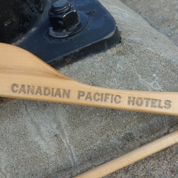 Vintage Canadian Pacific Hotels Wood Hanger with Wood Pants Bar - Picture 3 of 13